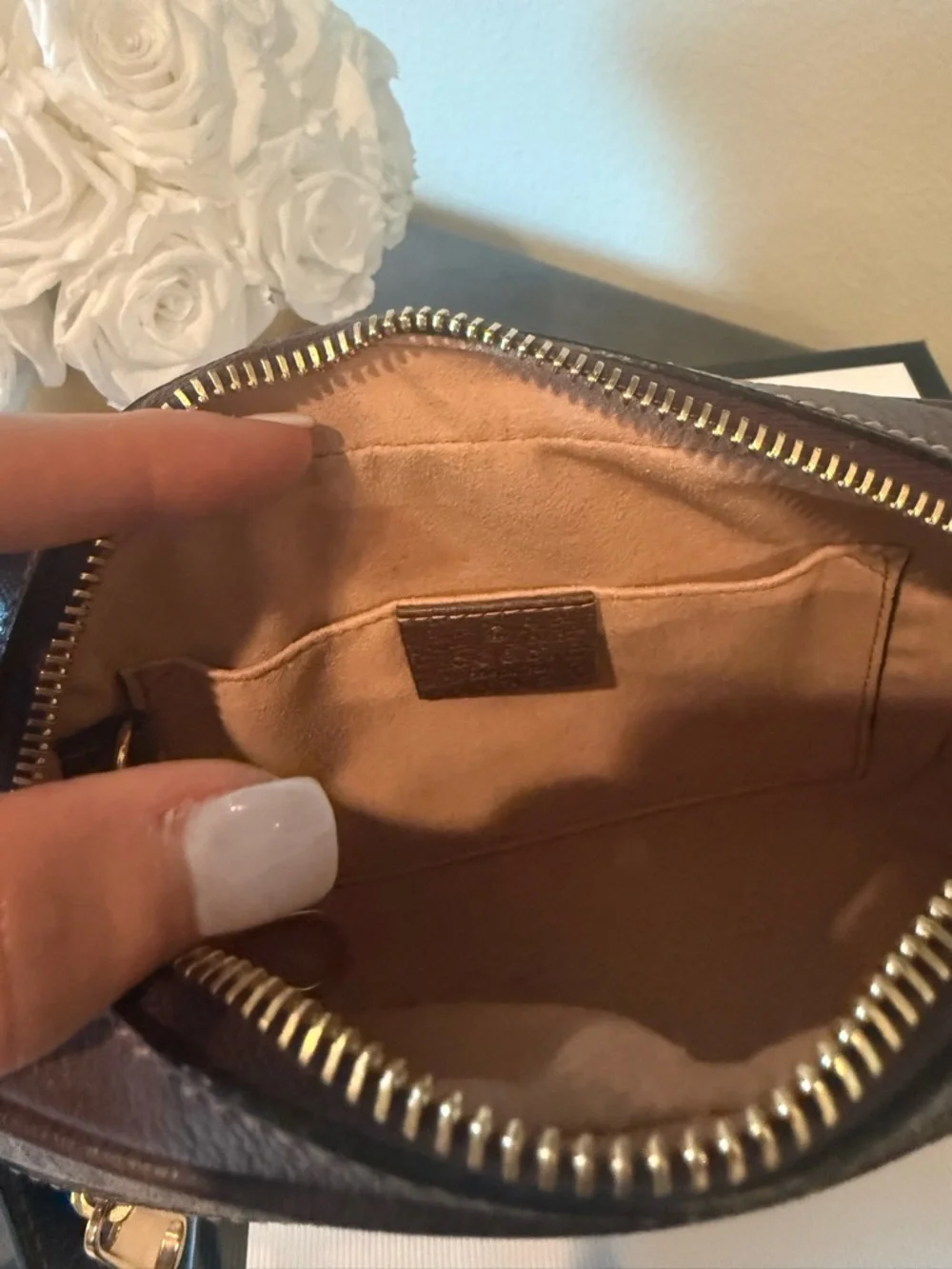 Gucci Beige/Brown GG Canvas Wristlet with Gold Hardware - Picture 3 of 9